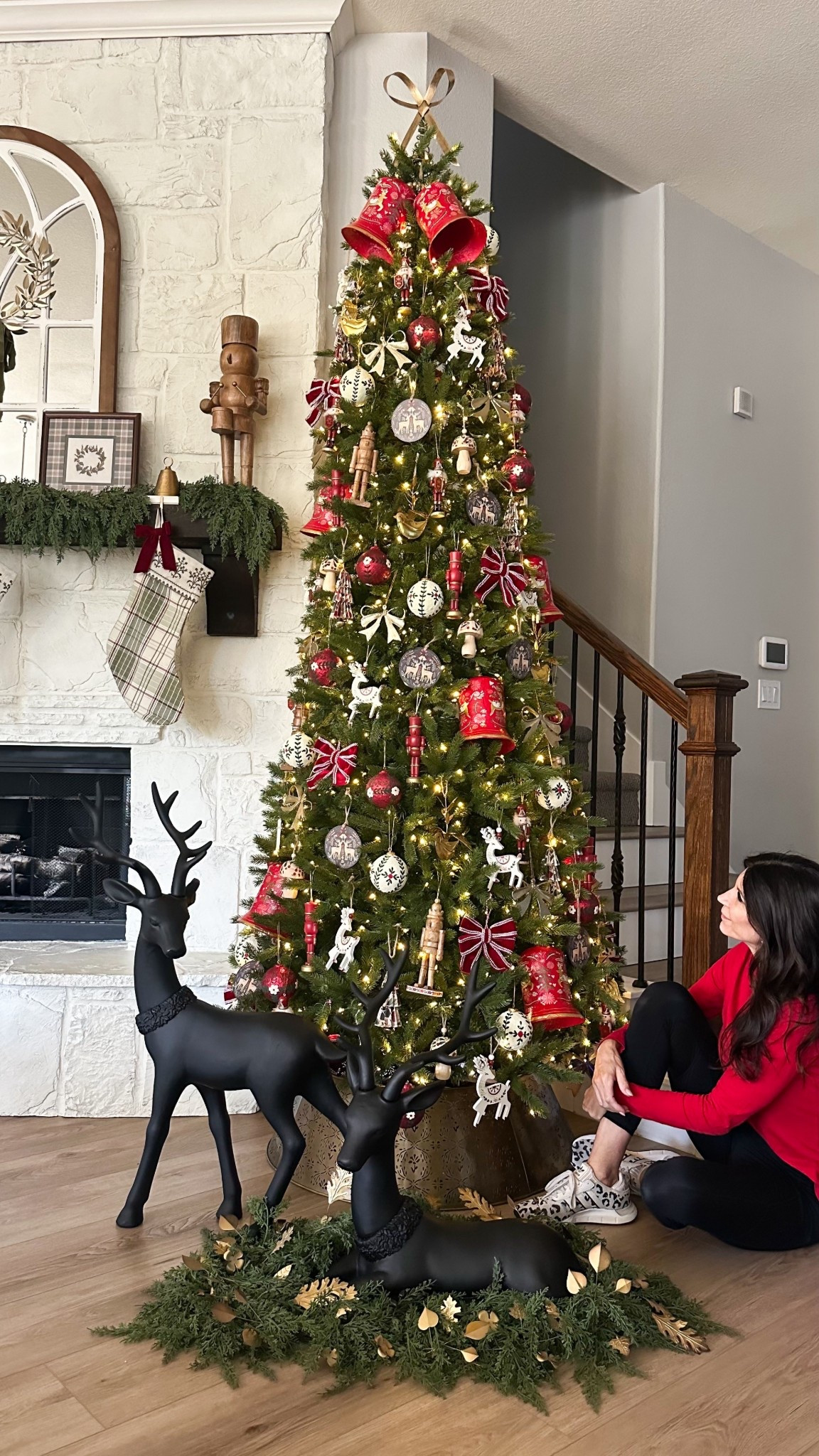 Scandinavian themed Christmas Tree Décor. 

Magnolia home | nutcracker | Brass Bow | Bells | Plaid Christmas Stocking