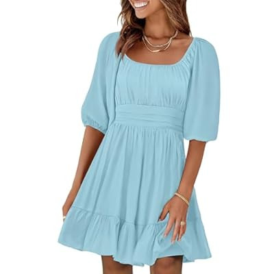 ANRABESS Womens Lantern Short Sleeve Square Neck Casual Flowy Mini Dresses 2026 Holida… | Amazon (US)