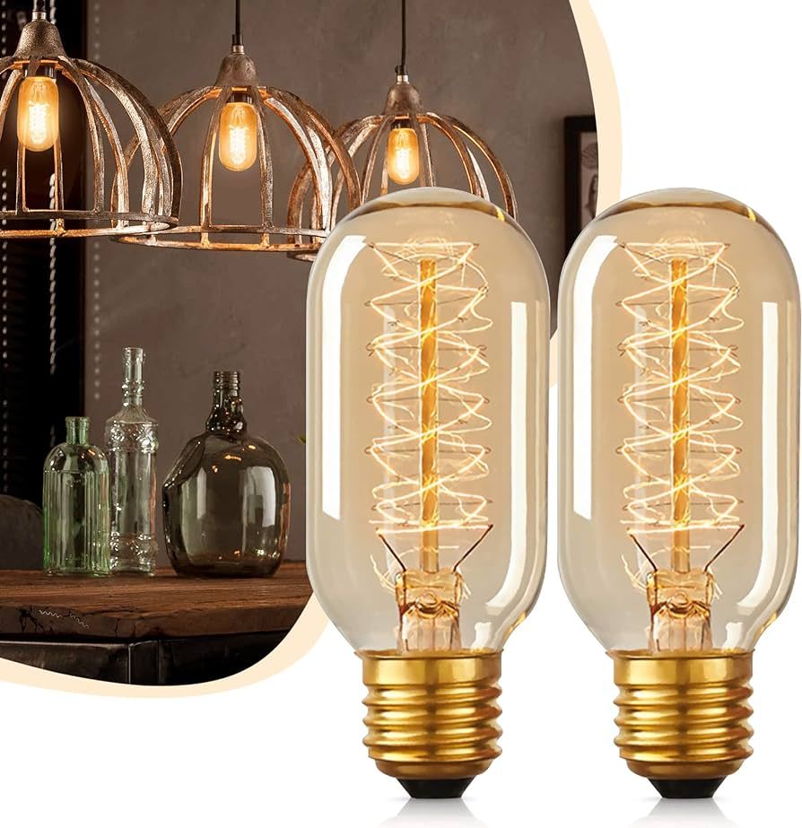 DORESshop Edison Bulbs [2 Pack], 60 Watt Light Bulbs, Incandescent Light Bulbs, T45, 110-130 Volt... | Amazon (US)