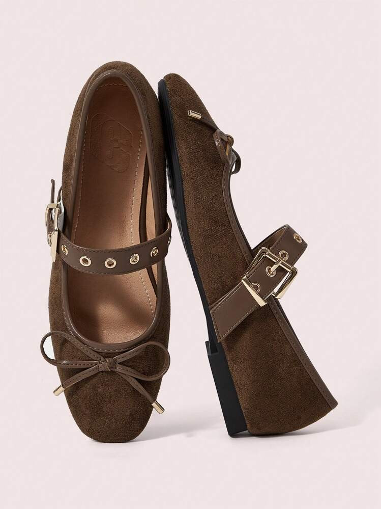 CUCCOO DOLLMOD Round Toe Soft Bottom Suede Strap Colorblock Metal Rivet Decor Ballet Bow Flat Casual Slip-On Loafers For Women Spring Shoes Spring Break Easter For Christmas | SHEIN