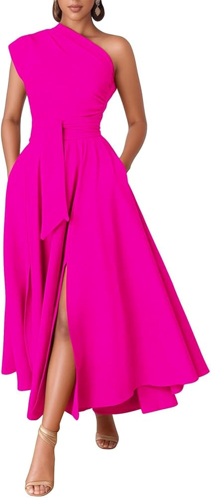 Kwunbwa One Shoulder Dresses for Women Elegant Asymmetrical A Line Flowy Formal Evening Gowns Par... | Amazon (US)