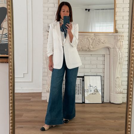 Classic Outfit
J.Crew Wesley Denim- I sized down
Cinq a sept ivory blazer/ wearing small 
French sole pumps/TTS



#LTKover40 #LTKstyletip