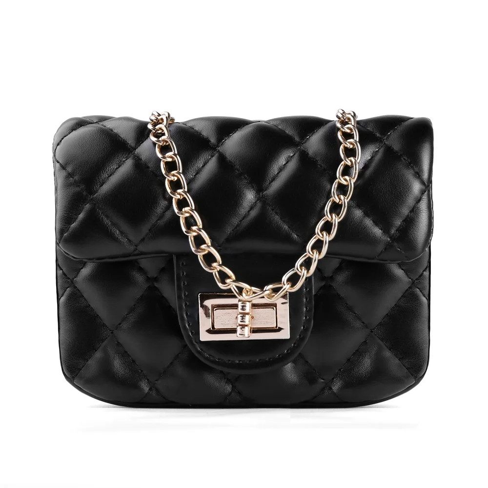 Women's Lovett Women's Mini Faux Leather Quilted Crossbody Bag with Golden Chain Shoulder Strap | Walmart (US)