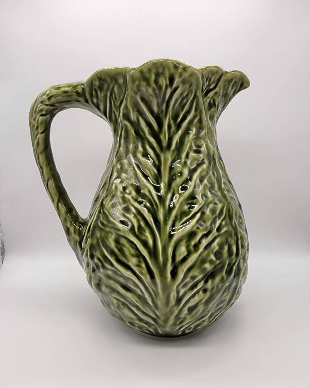 Vintage Majolica Green Cabbage Pottery Pitcher Made in - Etsy | Etsy (US)