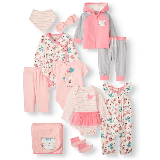 Miniville Baby Girl Cats Super Soft Yummy Fabric Shower Gift Set, 11-Piece - Walmart.com | Walmart (US)