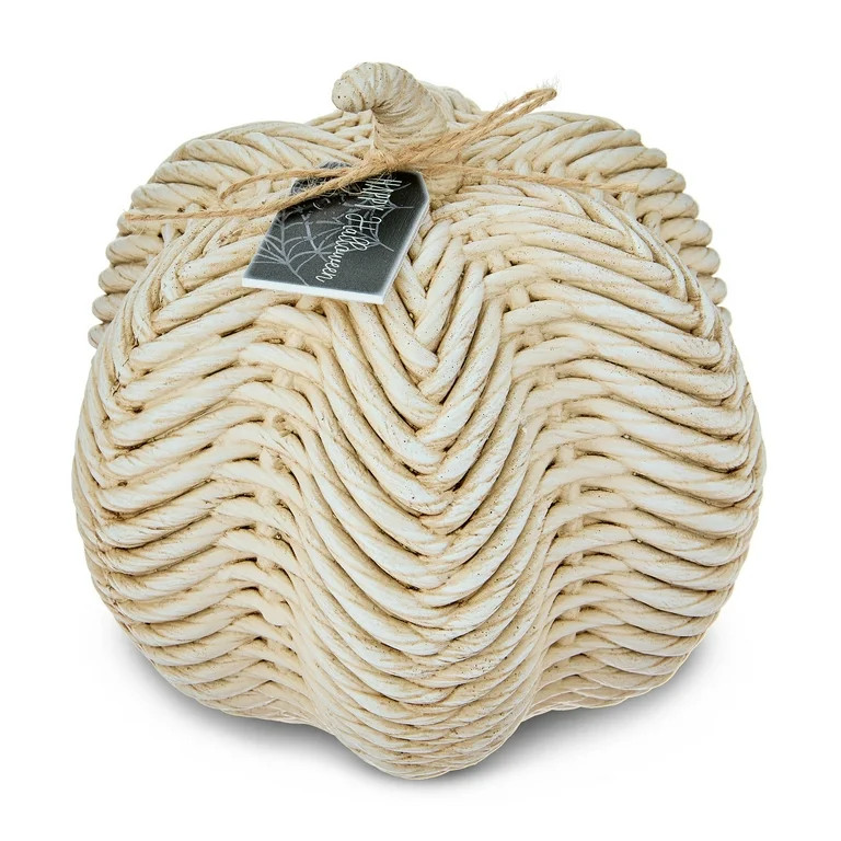 Woven-Texture Resin Pumpkin Tabletop Decor, White, 7.25", Halloween by Way To Celebrate | Walmart (US)