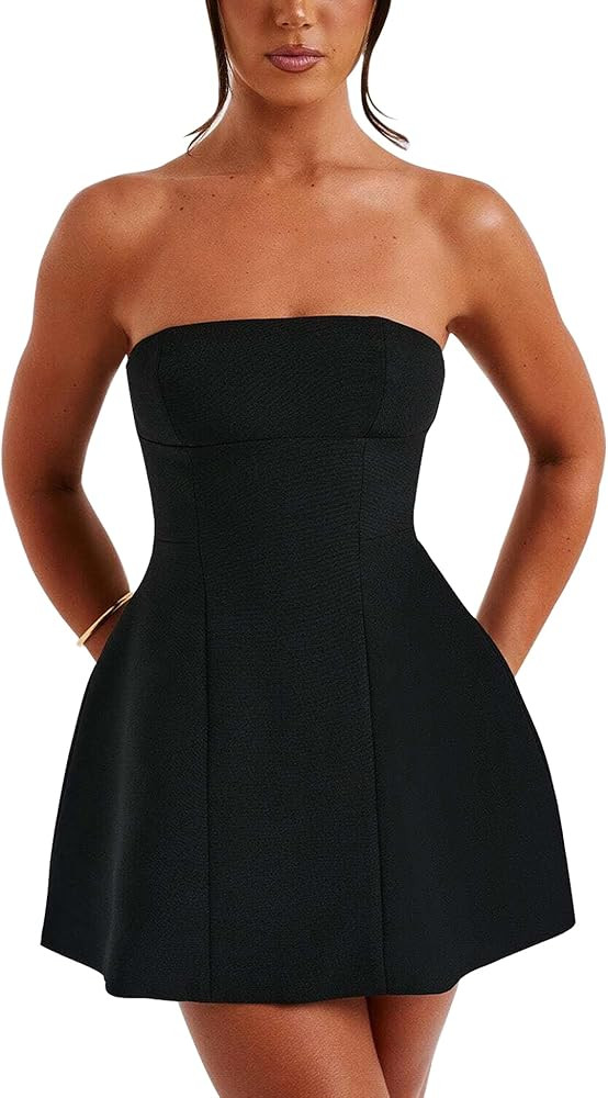 LuFeng Women's Sexy Strapless Backless Tube Top Bodycon Dress Sleeveless Cute A Line Mini Dresses | Amazon (US)