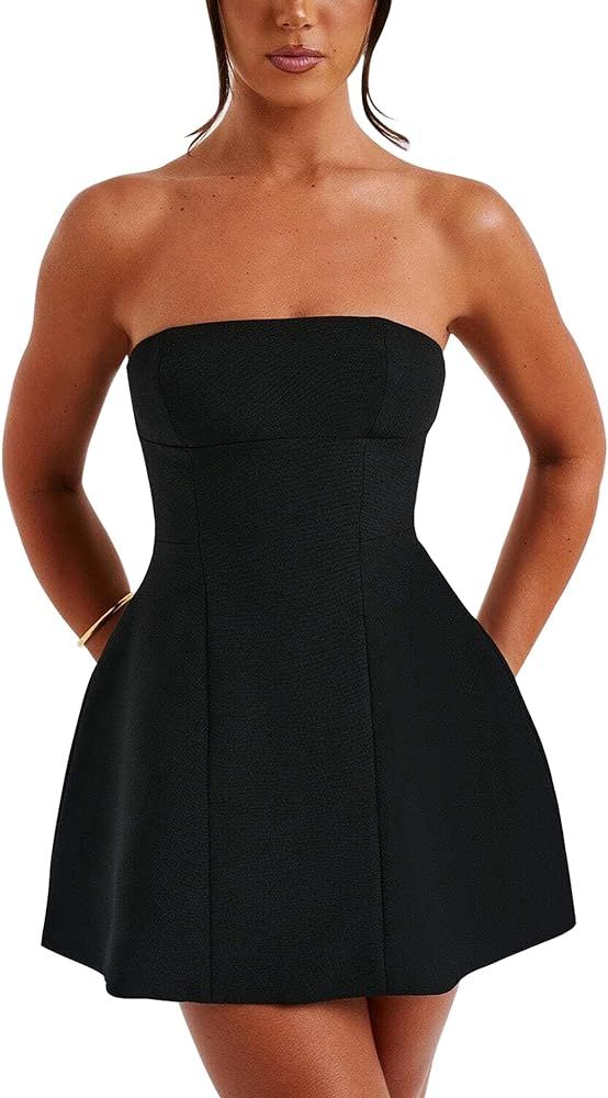 LuFeng Women's Sexy Strapless Backless Tube Top Bodycon Dress Sleeveless Cute A Line Mini Dresses | Amazon (US)