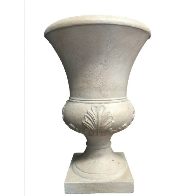 allen + roth 15.25-in W x 26-in H Washed White Fiberglass Planter | Lowe's