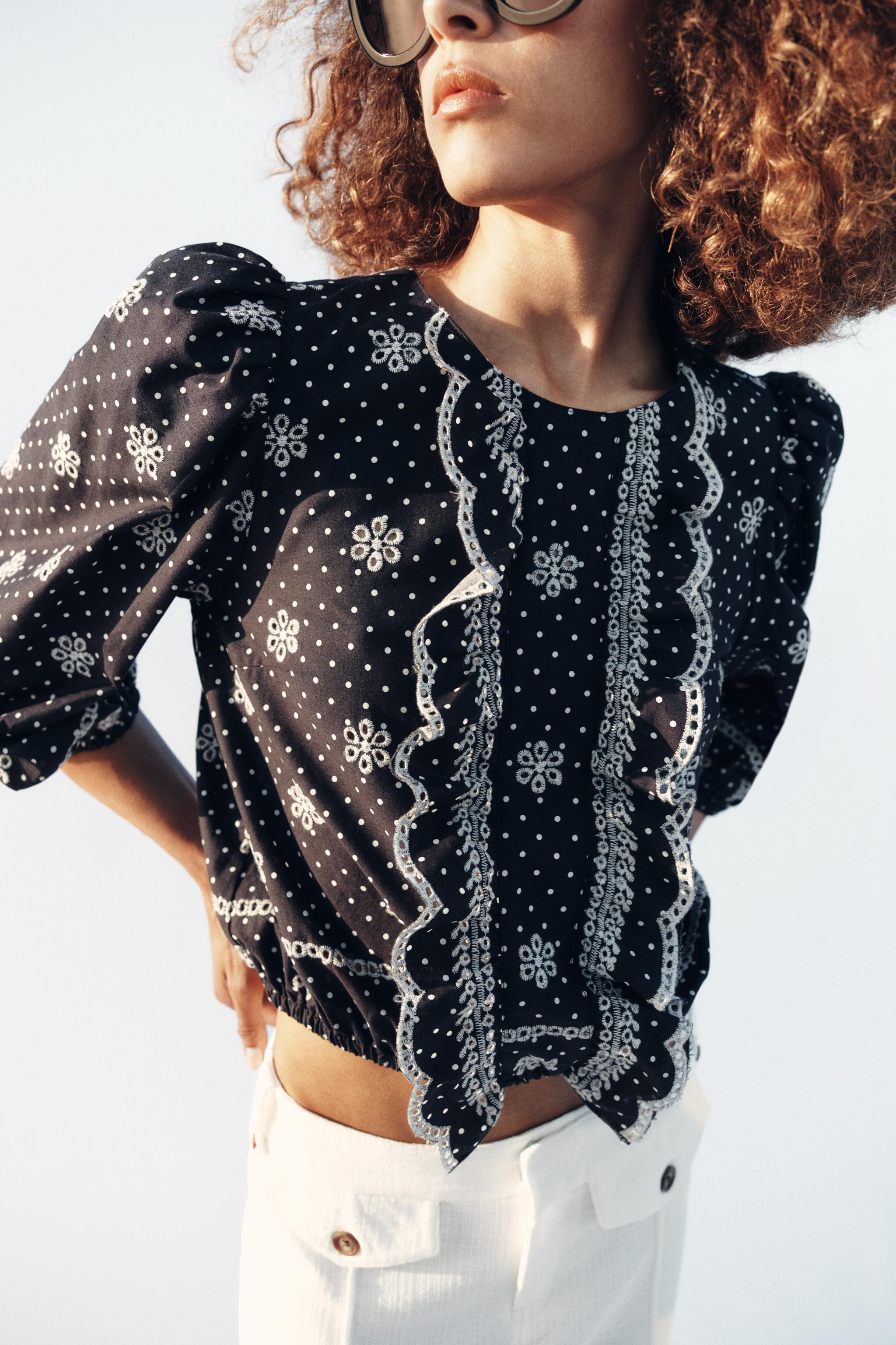 EMBROIDERED PERFORATED POLKA DOT BLOUSE | Zara US