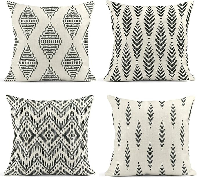 ArtSocket Set of 4 Throw Pillow Covers Ikat Tribal and Boho Bohemian Black Ethnic Herringbone for... | Amazon (US)