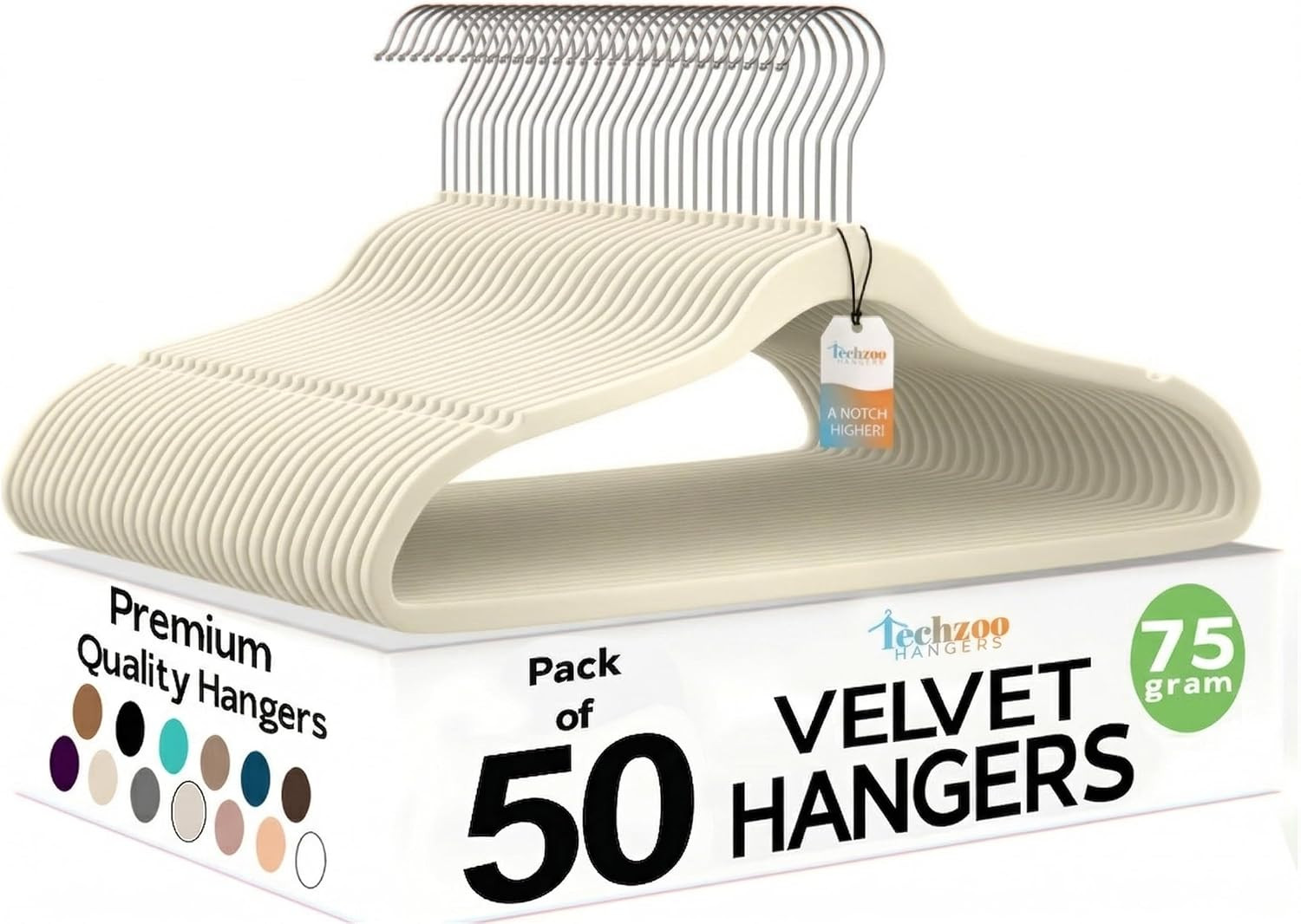 50 Pack New Premium Quality Velvet Hangers Ultra Thin Non Slip Adult Felt Space Saving Hangers for Closet Heavy Duty Coat Pants Jackets Dress Hangers 360° Swivel Hook Hold Upto 10 lbs Ivory | Amazon (US)