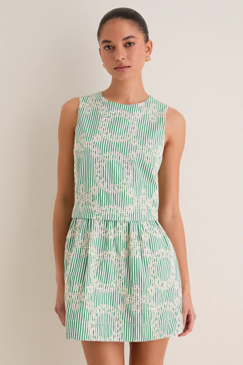 Green Stripe Vintage Embroidery Paige Mini Dress | Tuckernuck (US)