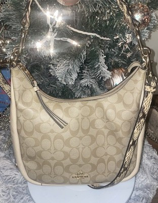 COACH - Jules Hobo Pebble & Snake-Embossed Leather Bag EUC Khaki/Ivory C9191 | eBay US