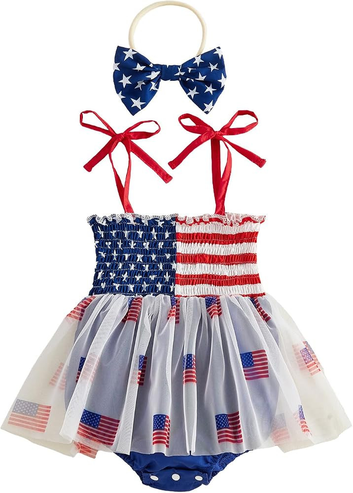 YINGISFITM 4th Fourth of July Baby Girl Dress Outfit USA American Flag Romper Dress Halter Onesie... | Amazon (US)
