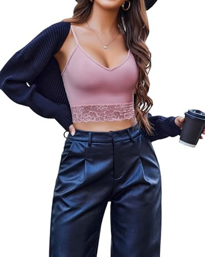 Avidlove Women's Lace Bralettes Y2k Lace Bralettes Floral Lace Summer Slim Fit Basic Camisole(Pink,S) | Amazon (US)