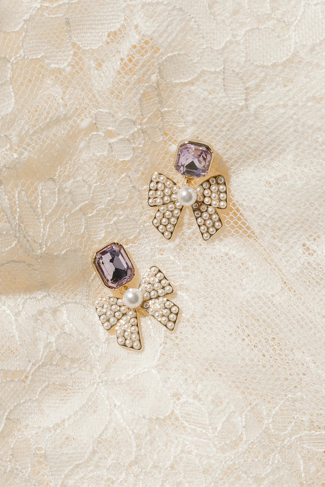 Jewel with Pearl Bow Drop Earrings | Ivy City Co
