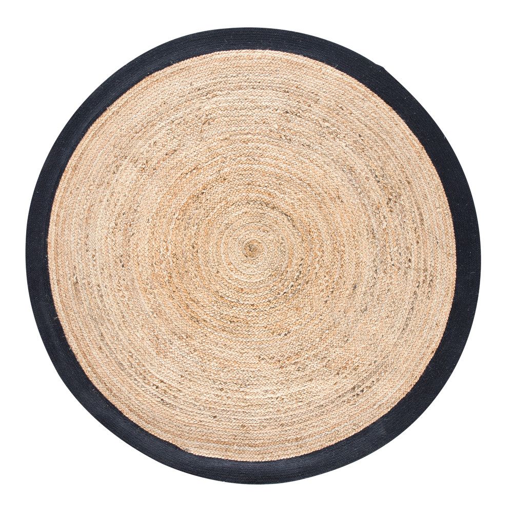 Tapis rond tressé en jute contour noir D180 | Maisons du Monde FR