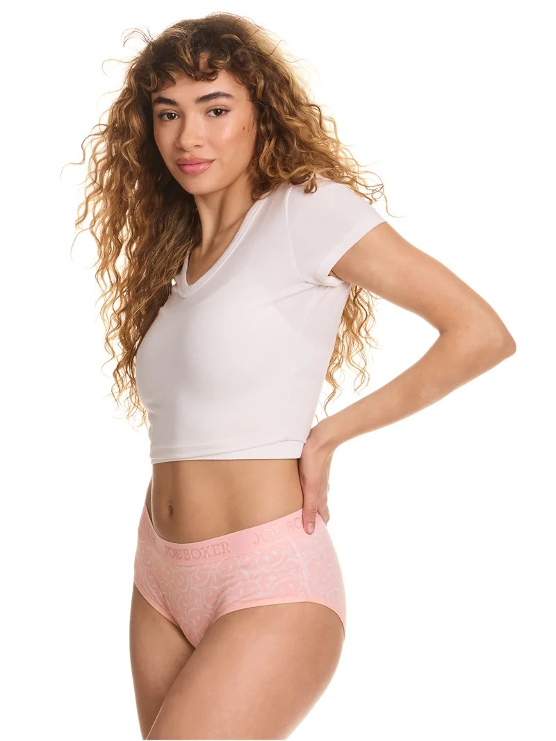 Joe Boxer Women's Cotton Spandex Hipster Panty Underwear with Iconic Smiley Face Logo Print, 5-pa... | Walmart (US)