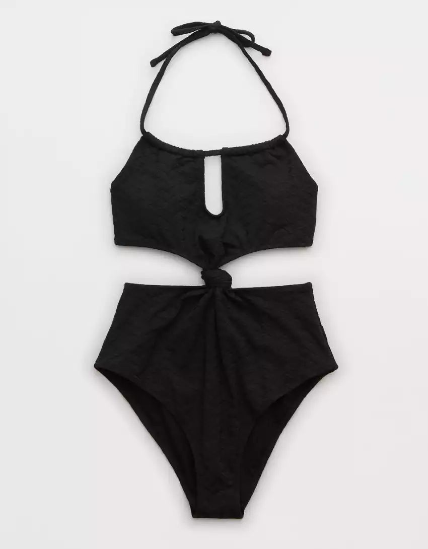 Aerie Jacquard Cut Out Knot One Piece Swimsuit | Aerie