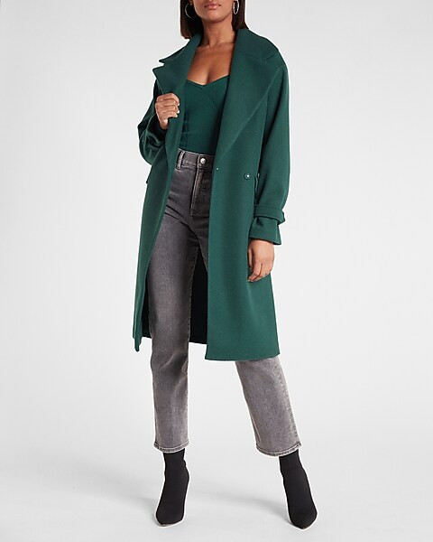 Belted Wrap Front Faux Wool Coat | Express