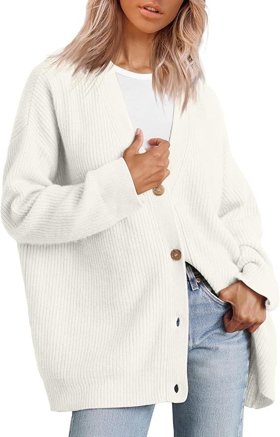 AUTOMET Womens Fall Sweaters Cardigan 2023 Open Front Oversized Button Lightweight Cardigans V Ne... | Amazon (US)