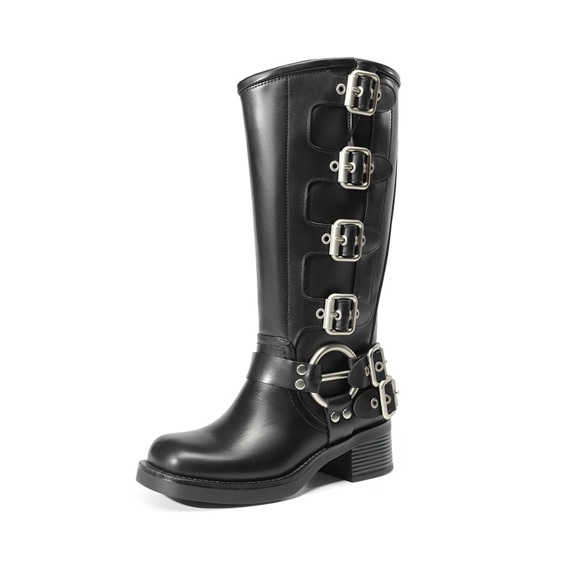 DREAM PAIRS Buckle Straps Square Toe Moto Boots | AllSwift