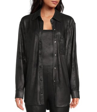 Gianni Bini Abriella Luxe Coated Notch Lapel Long Sleeve Statement Coordinating Shirt Jacket | Di... | Dillard's