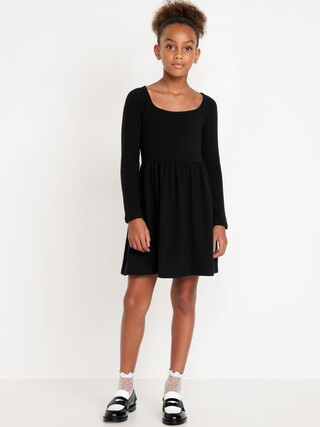 Long-Sleeve Plush Ribbed Fit and Flare Dress for Girls | Old Navy (US)