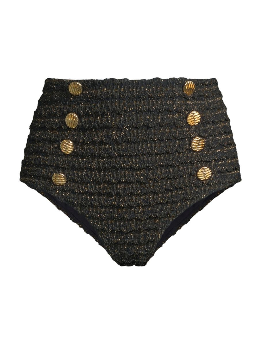 PatBO Crinkled Metallic Bikini Bottom | Saks Fifth Avenue | Saks Fifth Avenue