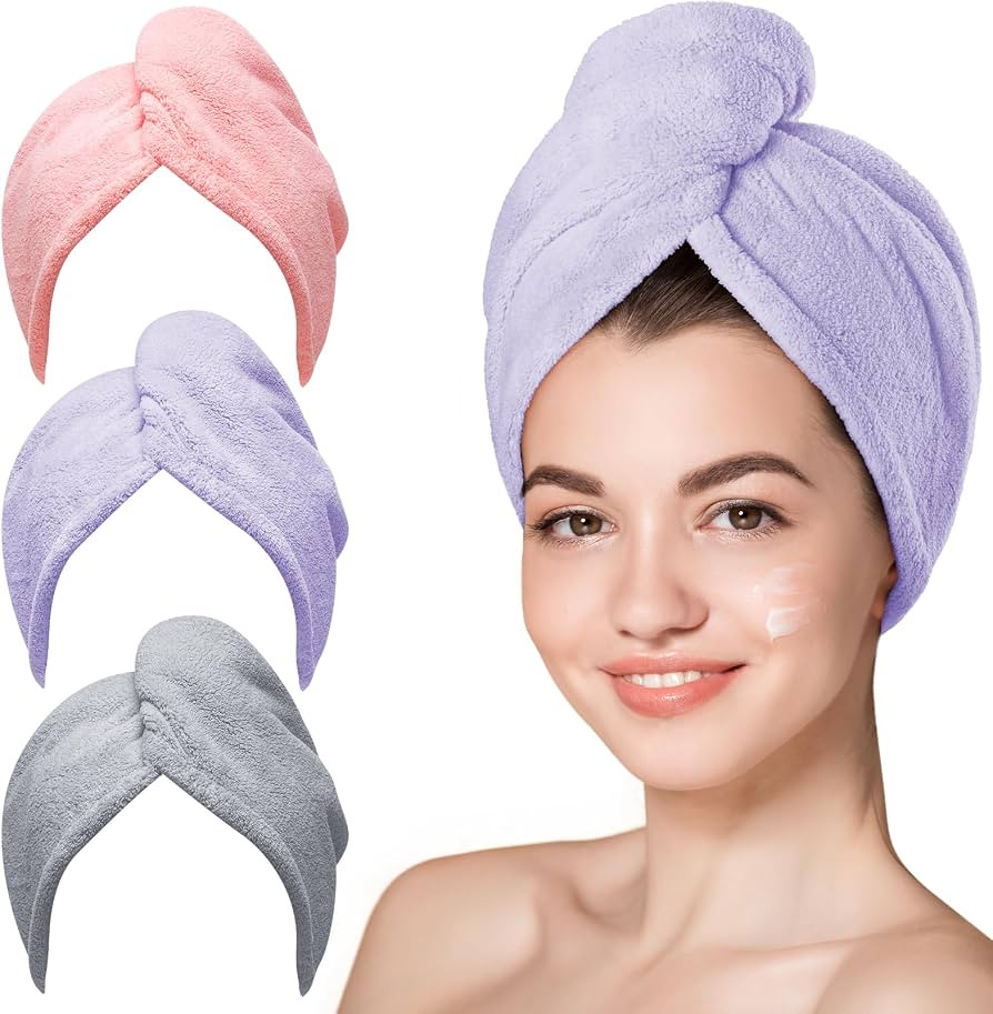 Hicober Microfiber Hair Towel, 3 Packs Turbans for Wet Hair, Drying Wrap Towels Curly Women Anti ... | Amazon (US)
