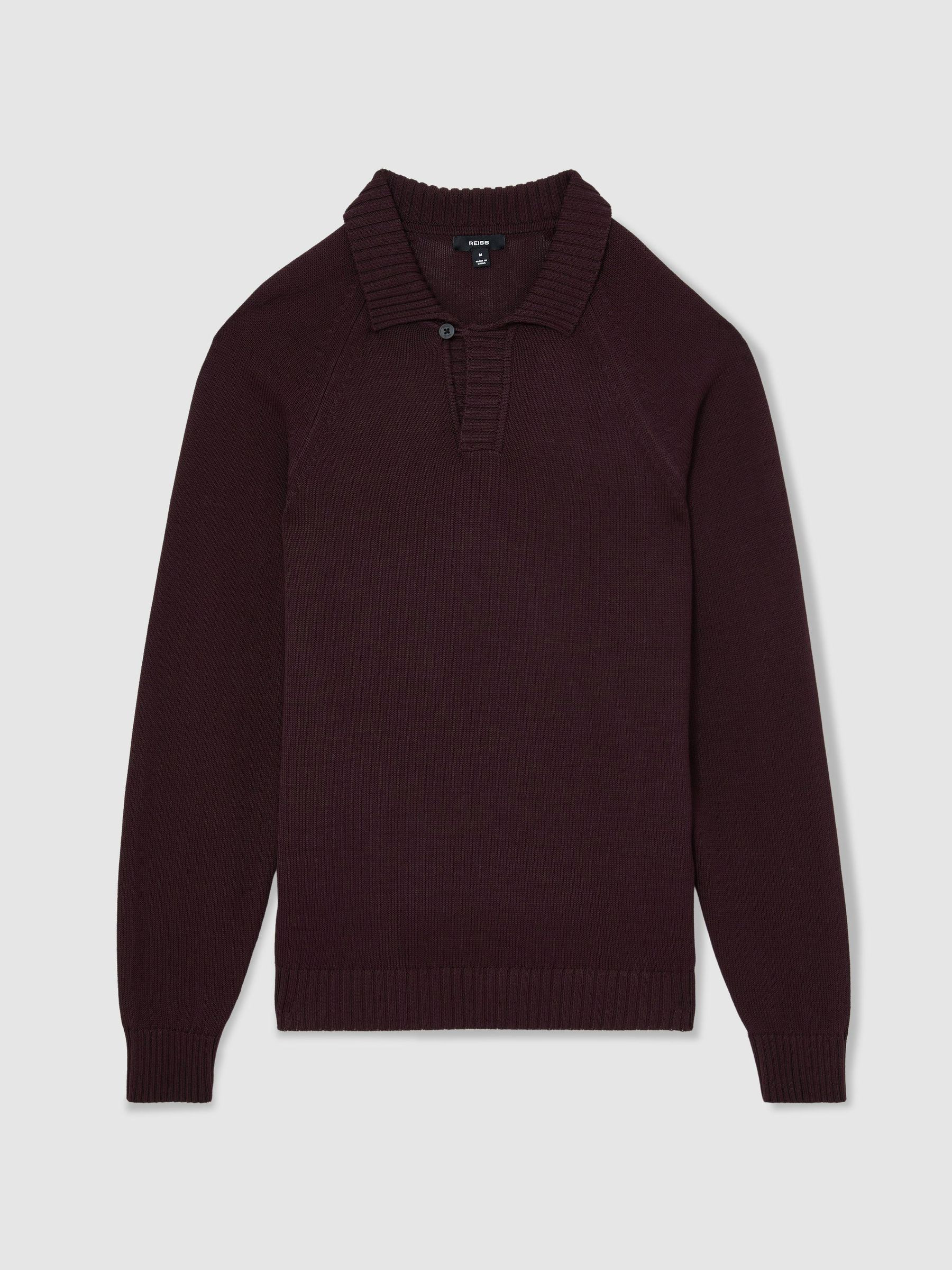 Reiss Cotton Open-Collar Polo Jumper in Bordeaux | REISS | Reiss DE