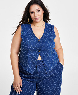 Plus Size Diamond-Texture Denim Vest | Macy's