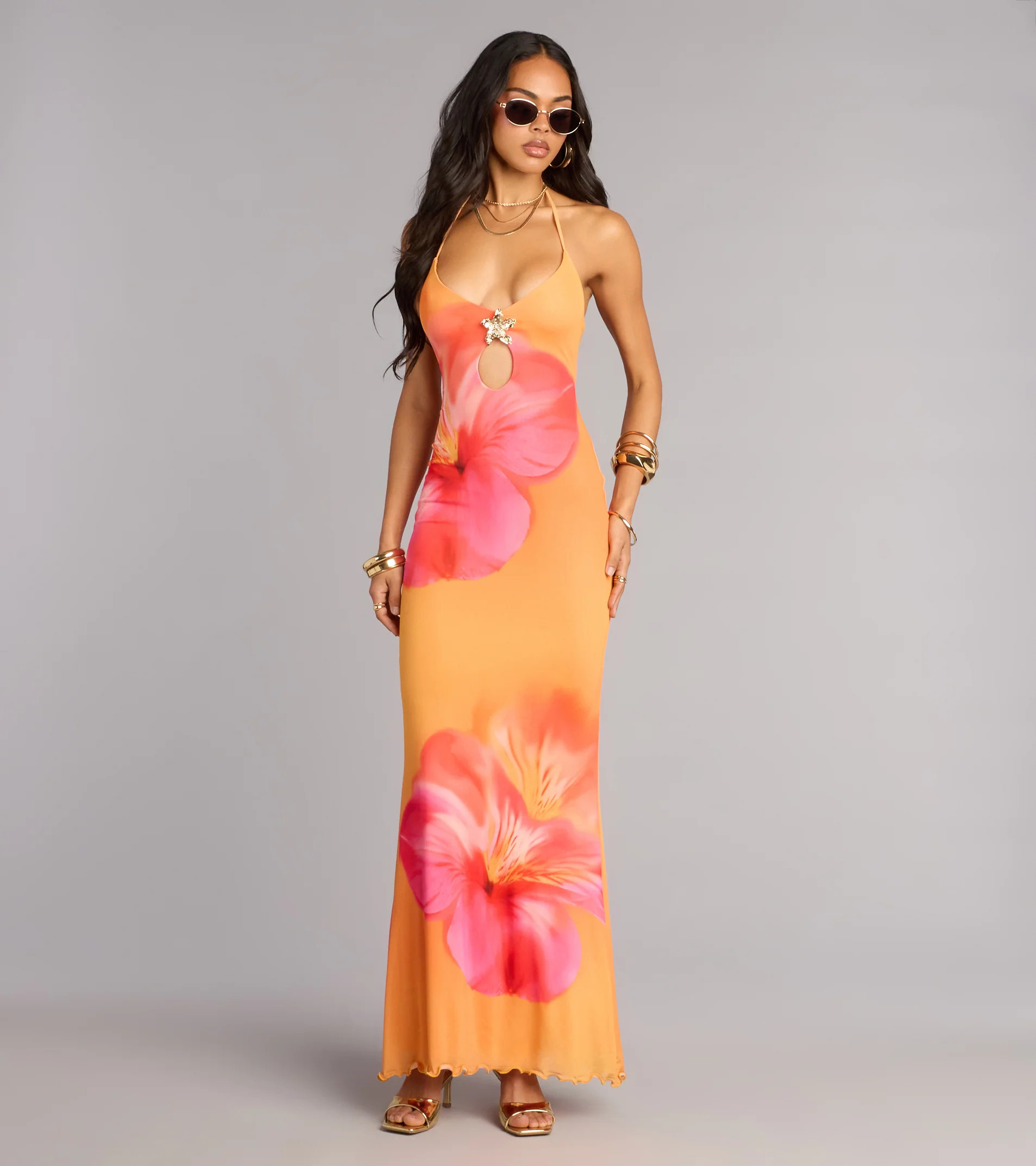 Getaway Mood Tropical Floral Halter Maxi Dress | Windsor Stores