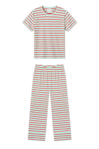 Pima Darby Pants Set in Maraschino Stripe | LAKE Pajamas
