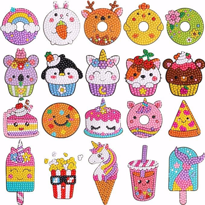Painting Diamond Kits for Kids 20 Pcs Desserts Contains Cupcake, Donut, Ice-Cream, Popcorn, Cooki... | Amazon (US)