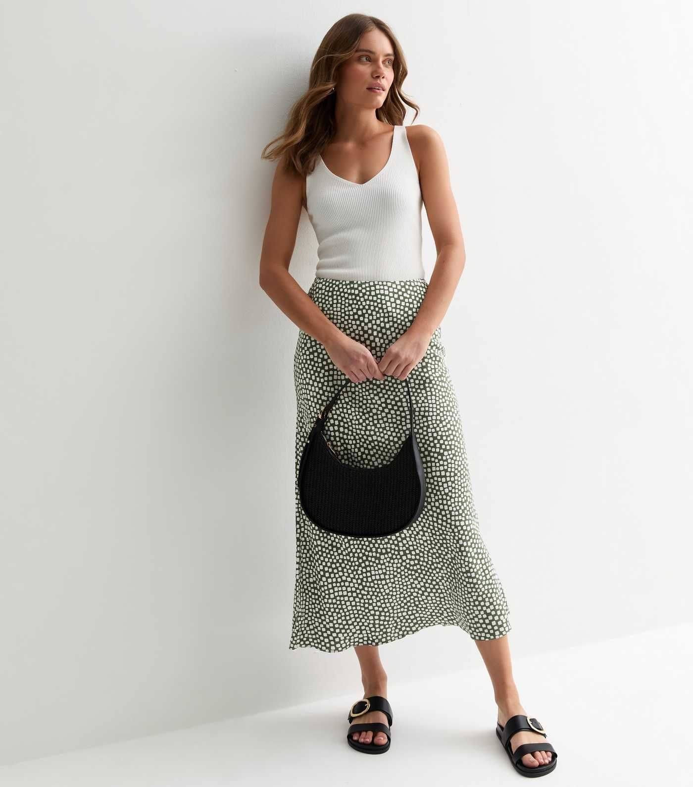 Green Spot Print Bias Cut Midi Skirt | New Look | New Look (UK)