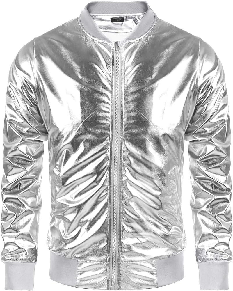 COOFANDY Men's Metallic Jacket 70s Disco Christmas Party Varsity Jacket Zip-up Baseball Bomber | Amazon (US)