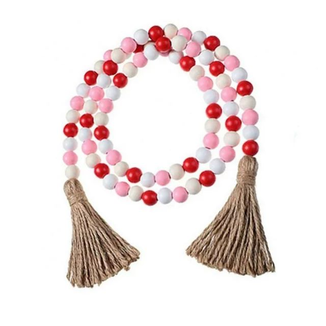 Valentine's Day Wood Bead Garland with Tassel,Rustic Wooden Bead Decor Farmhouse Beads Big Wall H... | Walmart (US)