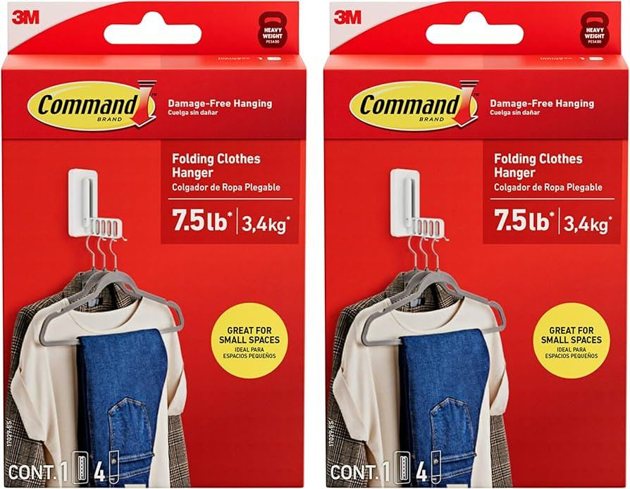 Command Folding Clothes Hanger, Holds up to 5 Hangers 7.5 lb, 1.5lbs per Rung, 1 Hook with 5 Rung... | Amazon (US)