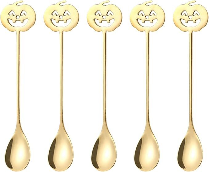 Garneck 5pcs Pumpkin Shaped Spoons Halloween Serving Spoons 5.9 Inch Tea Coffee Stir Kitchen Silv... | Amazon (US)