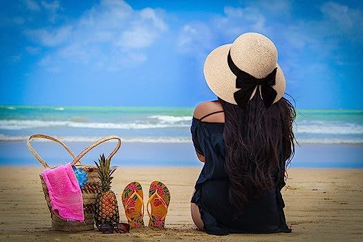 Packable UPF Straw Sunhat Women Summer Beach Wide Brim Fedora Travel Hat 54-59CM | Amazon (US)