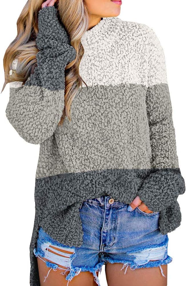 Imily Bela Women's Oversized Fuzzy Pullover Sweaters Turtleneck Cozy Popcorn Fluffy Side Slit Tun... | Amazon (US)