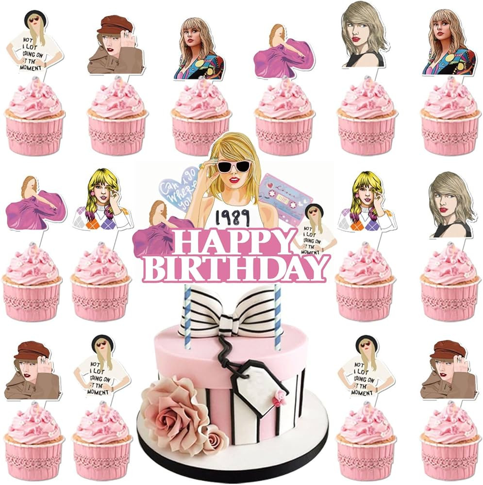 Taylor Singer Cake Decorations with 1pcs Cake Topper, 24pcs Cupcake Toppers for Swift Birthday Pa... | Amazon (US)