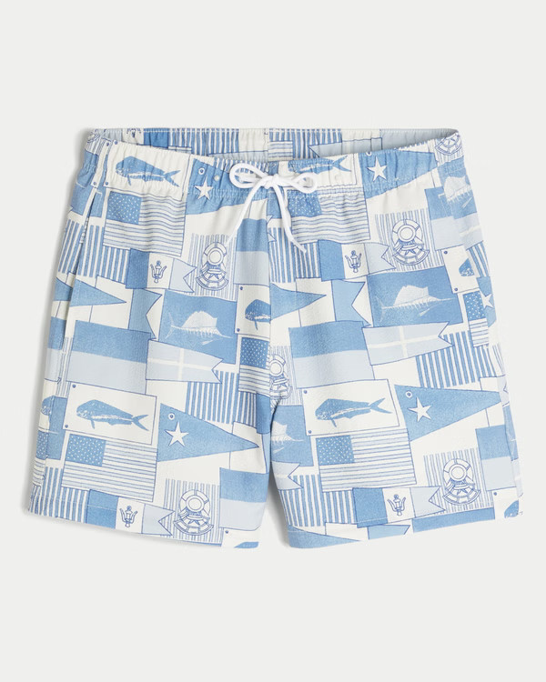Mid-Thigh Seersucker Volley Swim Trunks | Hollister (US)