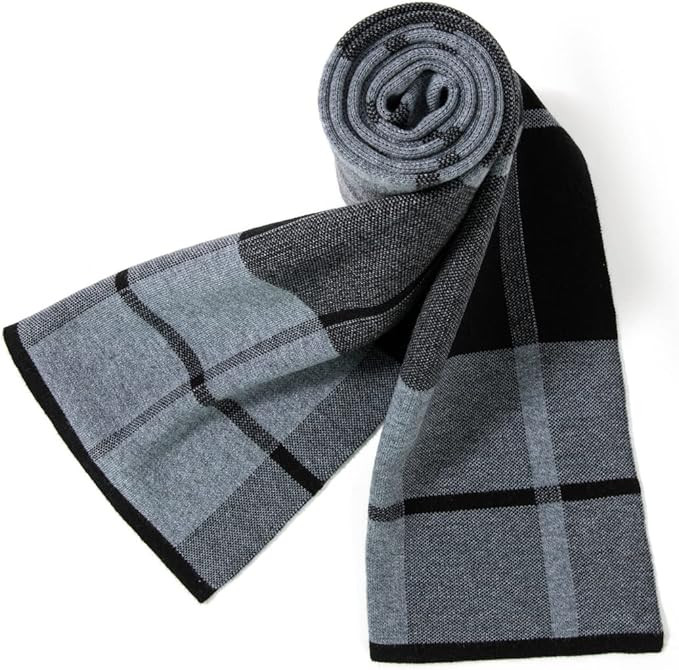 Villand Australian Merino Wool Tartan Knitted Scarf for Men, Plaid Winter Warm Thick Soft Neckwea... | Amazon (US)