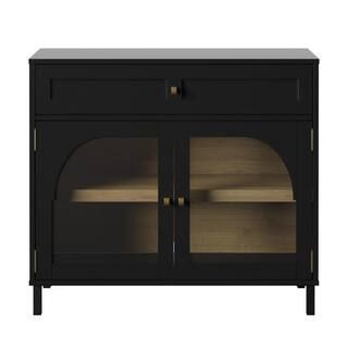Twin Star Home Black Accent Cabinet with Glass Doors AC6892-PB01 - The Home Depot | The Home Depot
