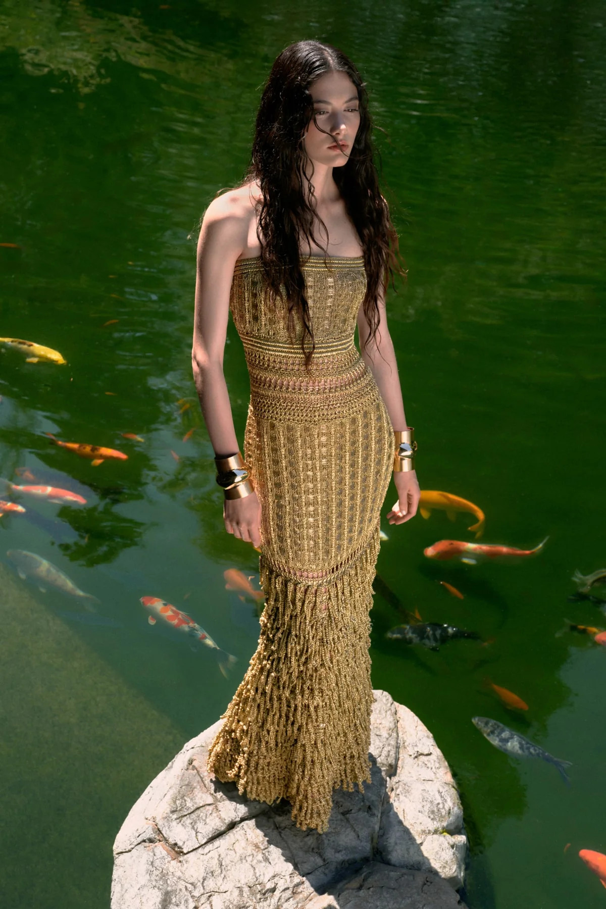 MORGAN CROCHET GOWN - GOLD | Cult Gaia - US