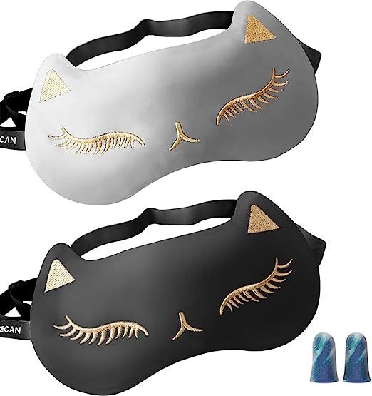 yekeup Cat Silk Eye Mask-2 Pack Women Silk Sleep Mask Soft Eye Covers Eyeshade Blindfold for Slee... | Amazon (US)