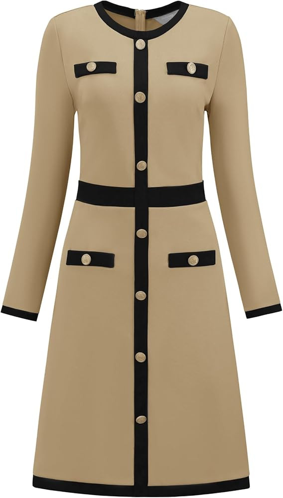 Women's Work Dress 2025 A-Line Long Sleeve Color Block Dresses | Amazon (US)